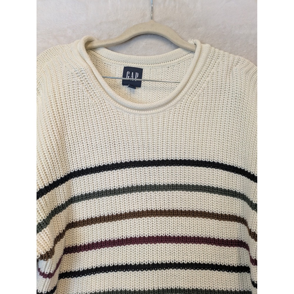 GAP Womens Small Cream Striped 100% Cotton Knit Crewneck‎ Sweater - Picture 3 of 10